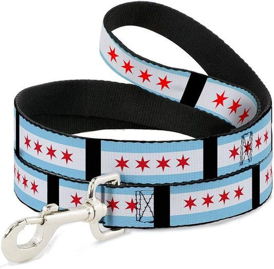 Dog Leash Chicago Flags Black 6 Feet Long 1.5 Inch Wide