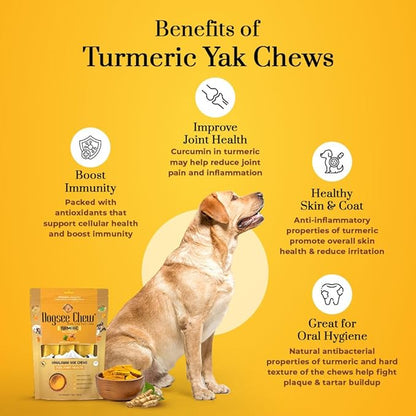 Dogsee Turmeric Flavor Himalayan Yak Cheese Dental Chews for Dogs 1lb (Medium - 6 Chews) | Anti-inflammatory | No Grain, No Gluten | Odorless Dog Treats