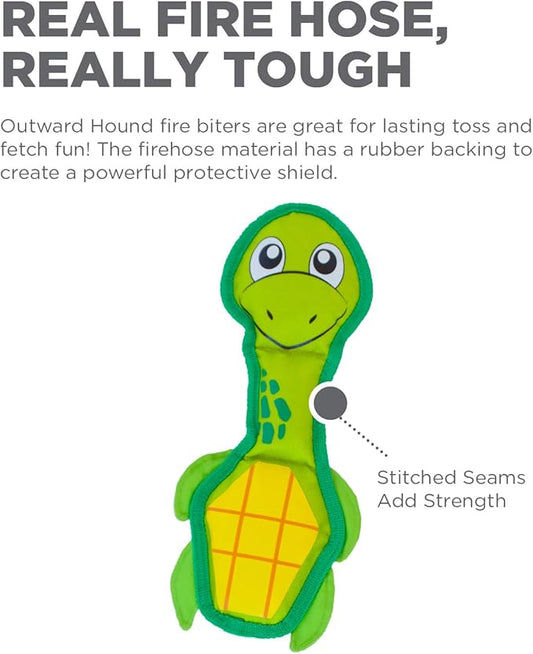 Outward Hound Fire Biterz Turtle Plush Firehose Material Interactive Dog Toy, Medium