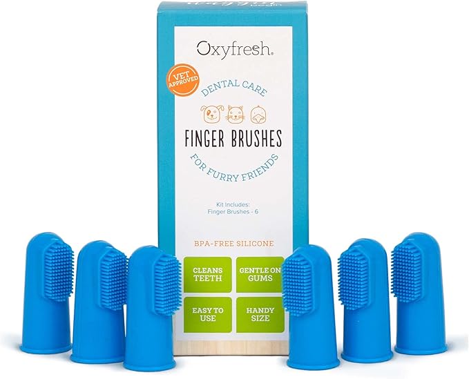 Oxyfresh Premium Pet Toothbrush – Easy Dog Teeth Cleaning – Helps Remove Plaque & Tartar – Gentle on Gums – includes 6 Soft Cat & Dog Finger Toothbrushes (Large)