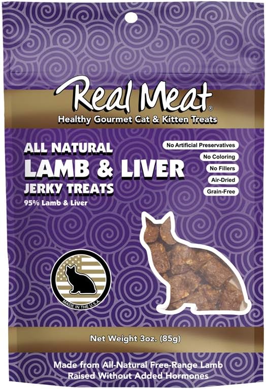 Real Meat, Air-Dried Jerky Treats, Free-Range, All-Natural Lamb & Lamb Liver Cat Treats 3oz