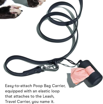 Wild One Dog Poop Bag Holder and Dispenser with Leash Attachment, Leak Proof, Easy Twist Top for Refills, Includes 1 Roll Poop Bags, Black