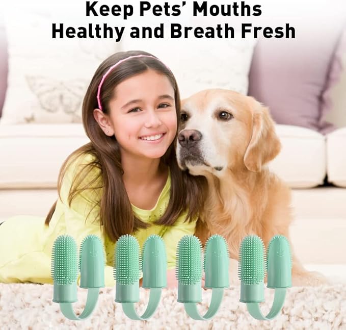 Aohcae 4 Pack Toothbrush for Dog, Finger Toothbrush Kit, 135ºSurround Bristles for Easy Teeth Cleaning, Double-Finger Toothbrush Dental Care for Puppies, Cats and Small Pets