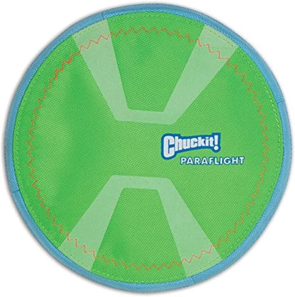 Chuckit Max Glow Paraflight Flying Disc Dog Toy, Large (9.75"), Green And White