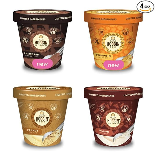 Dog Ice Cream Mix - Just Add Water and Freeze, Doggy Ice Cream Mix Packet, Gifts for Dogs, Variety 4 Pack No Sugar Added Hoggin' Dogs Ice Cream Mix, 4 count 4.65 oz Made in USA