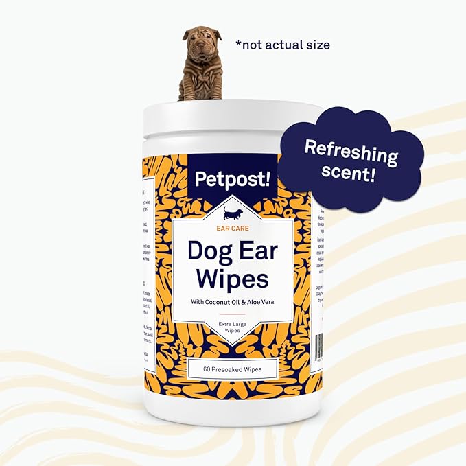 Petpost | Large Dog Ear Cleaner Wipes - Ultra Soft XL Cotton Pads in Coconut Oil Aloe Solution - Remedy for Dog Ear Rinse & Cleanser 60 ct.