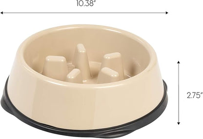 IRIS USA 4 Cups Slow Feeder Dog Bowl, Anti-Choking, Anti-Slip, Easy to Clean, Interactive Puzzle Toy, Healthy Digestion, Long snouted, Dogs Cats & Other Pets, BPA, PVC, Phthalate Free, Beige/Black