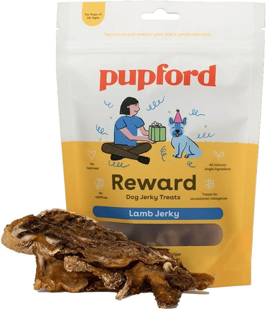 Pupford Lamb Jerky Treats for Dogs for Large & Small Dogs of All Ages | Made in USA, 100% Real Meat & No Fillers | Dogs Love These Tasty Dog Snacks (Lamb 7 oz)