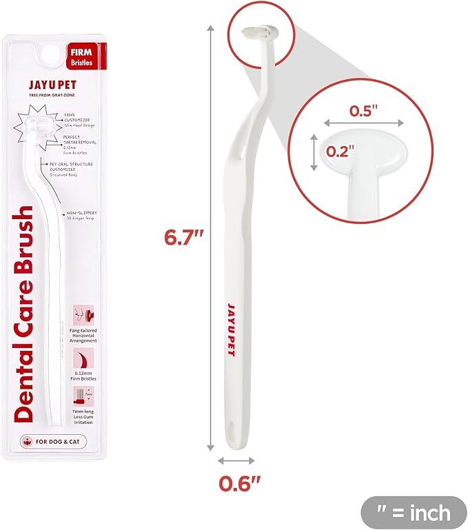 Dental Care Brush (Firm Bristles) - Resilient Toothbrush for Dog Tartar & Plaque Removal, Horizontal Head and S-curved Body