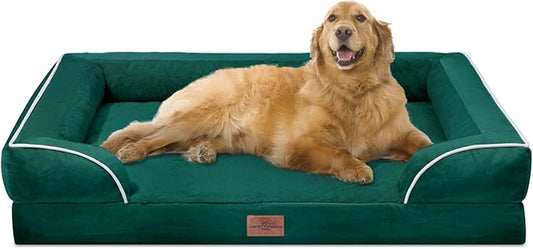 XL Orthopedic Dog Beds, Waterproof Dog Bed, Extra Large Dog Beds with Bolster, Washable Dog Bed Sofa Pet Bed with Removable Cover & Non-Slip Bottom(X-large,Emerald)