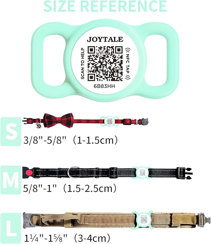 Joytale [ NO APP Required ] Silent Silicone QR Code Dog Tag, Slide On Dog Tags for 3/8-5/8 Inch Wide Collars or Vest, NFC Pet Online Profile, Scan QR to Send Location Alert Email, Teal, S