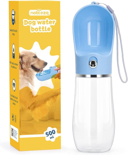 Nobleza Dog Water Bottle, Leak Proof Portable Pet Water Bottle Dispenser Puppy Water Bottle for Outdoor Walking, Hiking, Travel, Food Grade Plastic (17oz, Blue)
