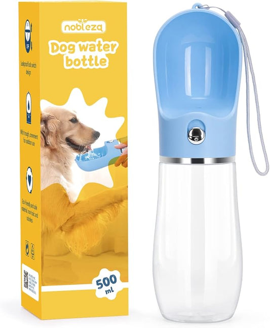 Nobleza Dog Water Bottle, Leak Proof Portable Pet Water Bottle Dispenser Puppy Water Bottle for Outdoor Walking, Hiking, Travel, Food Grade Plastic (17oz, Blue)