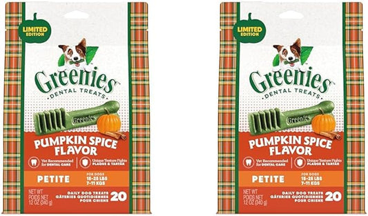 Greenies Pumpkin Spice Flavor Petite Size,Veterinarian-Recommended for Dental Care, Dog Treat Chews, Limited Edition, 12 oz., Pack of 40