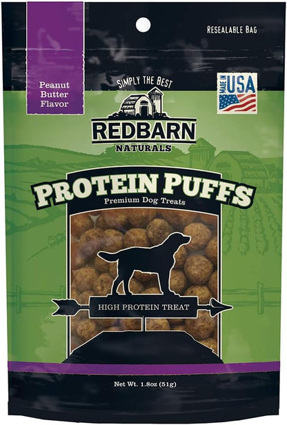 Redbarn All-Natural Protein Puffs Crunchy Treats for Dogs and Puppies, Peanut Butter Flavor - Premium Grain-Free High Protein Low Fat Bites - Made in USA with No Artificial Ingredients - 1 oz Bag
