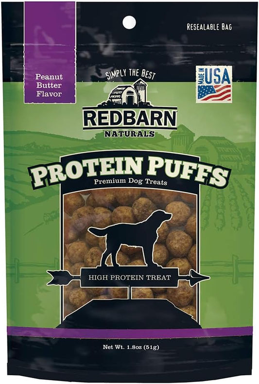 Redbarn All-Natural Protein Puffs Crunchy Treats for Dogs and Puppies, Peanut Butter Flavor - Premium Grain-Free High Protein Low Fat Bites - Made in USA with No Artificial Ingredients - 1 oz Bag