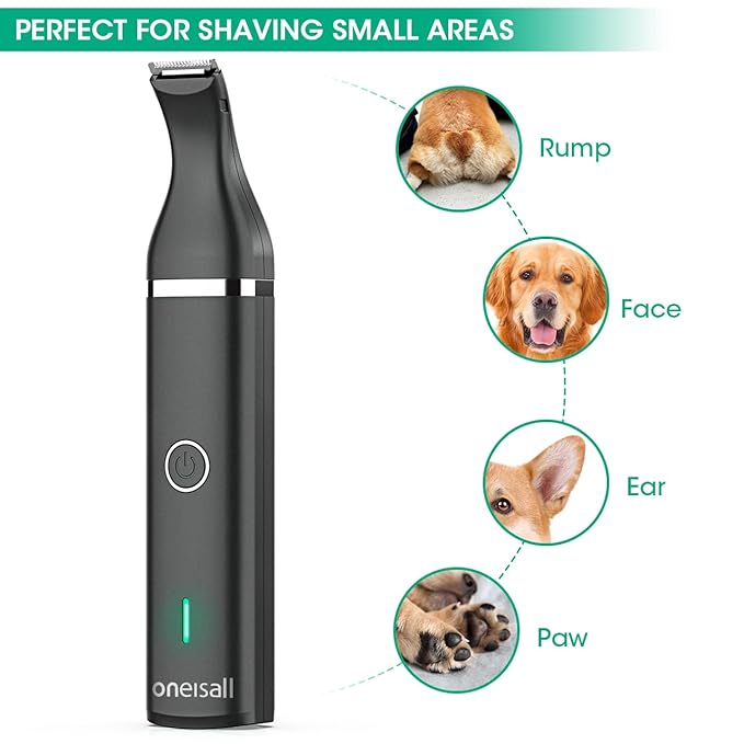 oneisall Dog Clippers with Double Blades,Cordless Small Pet Hair Grooming Trimmer,Low Noise for Trimming Dog's Hair Around Paws, Eyes, Ears, Face, Rump (Black)