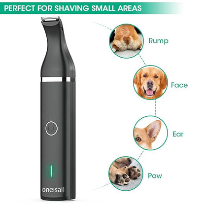 oneisall Dog Clippers with Double Blades,Cordless Small Pet Hair Grooming Trimmer,Low Noise for Trimming Dog's Hair Around Paws, Eyes, Ears, Face, Rump (Black)