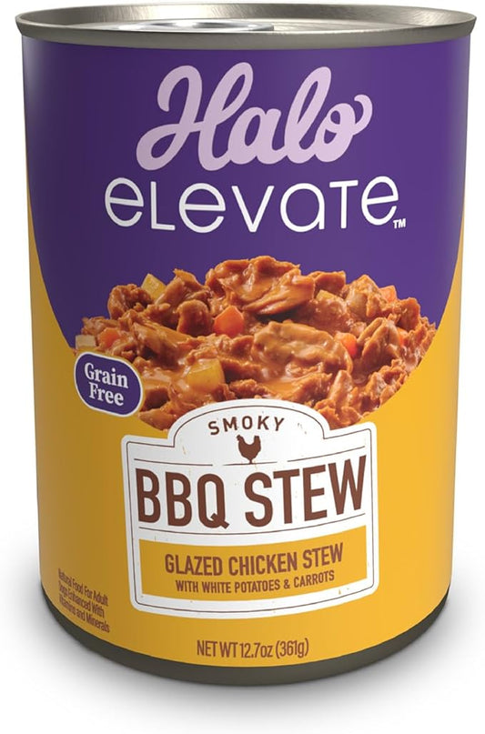 Halo Elevate Wet Dog Food, Grain Free, Smoky BBQ Glazed Chicken Stew with White Potatoes & Carrots, 12.7oz (Pack of 6)