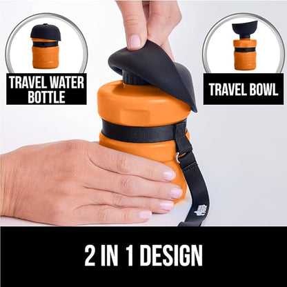 Gorilla Grip No Spill Portable Dog Water Bottle with Built in Bowl, Food Grade Silicone Leak Proof Pets Travel Drink Dispenser, Puppy Walk Training, Pet Hiking Essentials, Trip Accessories, Orange