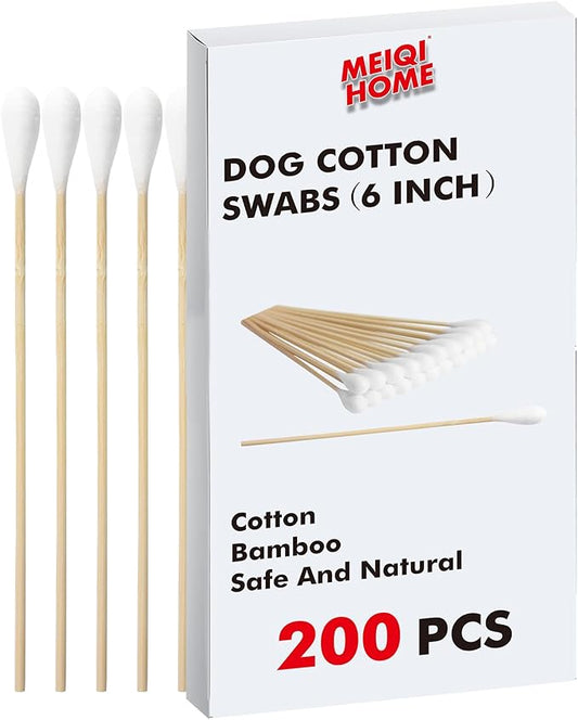 MEIQIHOME Extra Large Cotton Swabs with Wooden Sticks for Pets,6 Inch Long Cotton Swabs,6 Inch Big Cotton Swabs 200 pcs