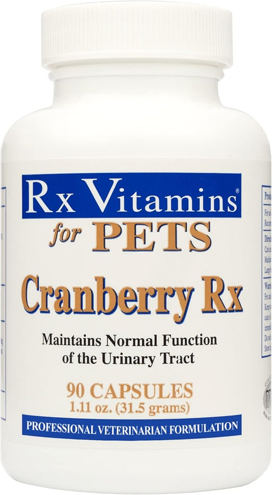 Rx Vitamins Cranberry Pills for Dogs - Cat Urinary Tract Medicine Support - UTI Treatment for Pets - Dog & Cat Urinary Relief Aid - 90 Cap.
