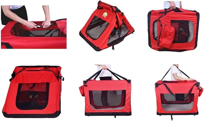 Go Pet Club 40" Soft Collapsible Dog Crate for Dogs, Portable Pet Carrier, Thick Padded Pet Travel Crate for Indoor & Outdoor, Soft Sided Pet Foldable Kennel Cage with Durable Mesh Windows, Red