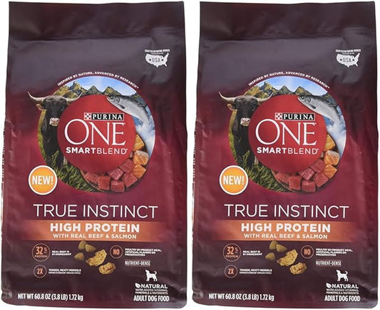 Purina ONE Natural, High Protein Dry Dog Food, SmartBlend True Instinct with Real Beef & Salmon, 3.8 lb (Pack of 2)