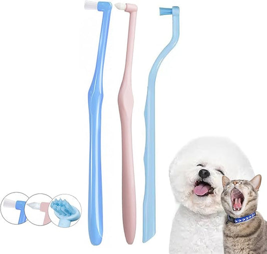 3 Pack Cat Toothbrush with Mini Soft Head, Small Dog Teeth Deep Clean Dense Brush, Pet Safe and Effective Oral Care, Cat Tooth Brush Away Bad Breath(Pink, Blue)