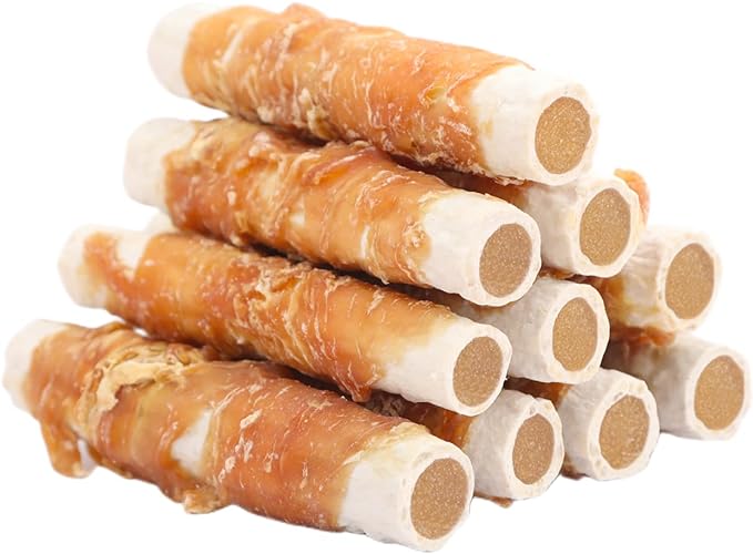 ASMPET Dog Treats Chicken Wrapped Rawhide Sweet Potato Stick, Long Lasting Dog Chew Cowhide Treats Real Chicken Wrap Teeth Cleaning Dog Treats for Medium Large Dogs 6pcs
