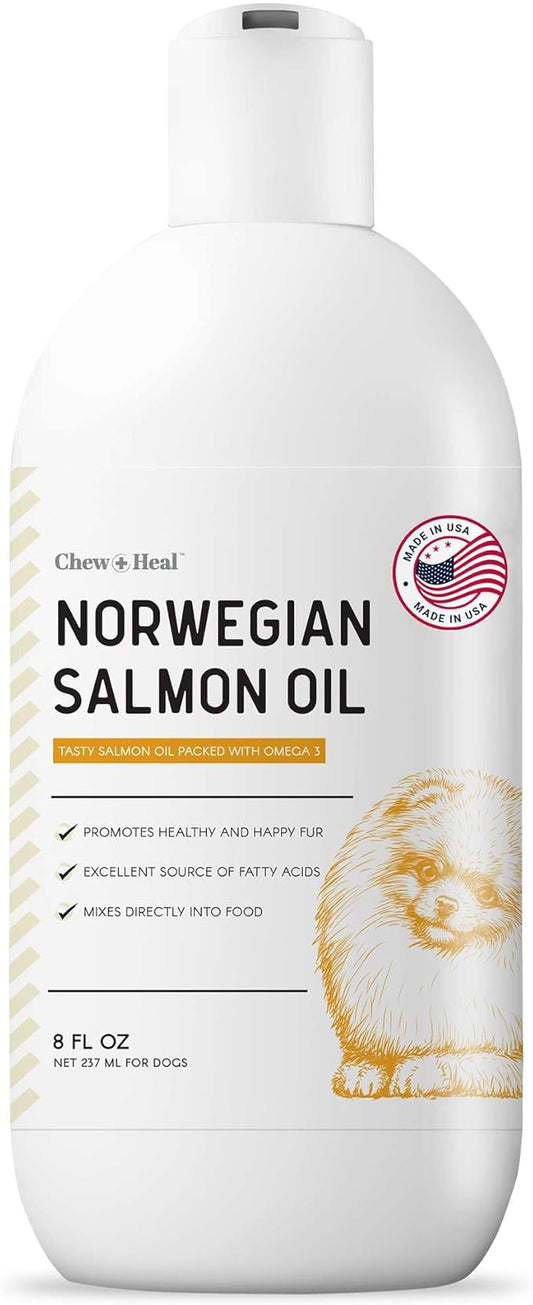 Norwegian Salmon Oil for Dogs - 8 oz of Fish Oil for Dogs Skin and Coat - Contains Omega 3 Fatty Acids - Made in The USA