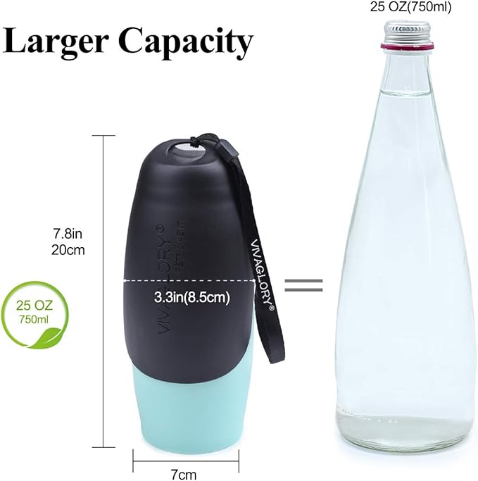 VIVAGLORY Dog Water Bottle, Pet Drinking Bottle, 25oz Portable & Leakproof Stainless Steel Dog Travel Water Bottle Bowl with Large Trough for Walking & Hiking, Mint Green