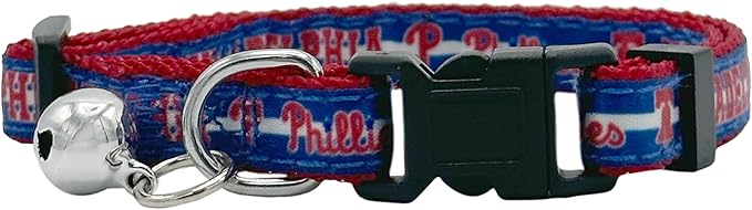 MLB CAT Collar Philadelphia Phillies Satin Cat Collar Baseball Team Collar for Dogs & Cats. A Shiny & Colorful Cat Collar with Ringing Bell Pendant