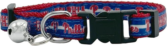 MLB CAT Collar Philadelphia Phillies Satin Cat Collar Baseball Team Collar for Dogs & Cats. A Shiny & Colorful Cat Collar with Ringing Bell Pendant