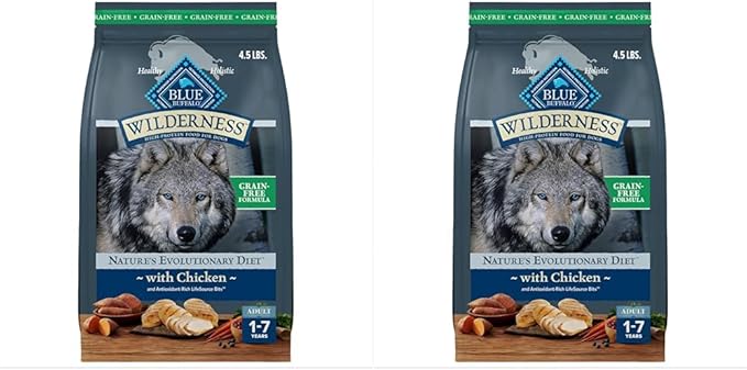 Blue Buffalo Wilderness Adult High-Protein Dry Dog Food with Real Chicken, Grain-Free, Made in The USA with Natural Ingredients, Chicken, 4.5-lb. Bag (Pack of 2)