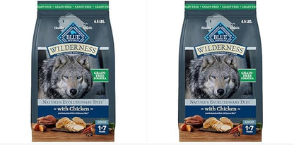 Blue Buffalo Wilderness Adult High-Protein Dry Dog Food with Real Chicken, Grain-Free, Made in The USA with Natural Ingredients, Chicken, 4.5-lb. Bag (Pack of 2)