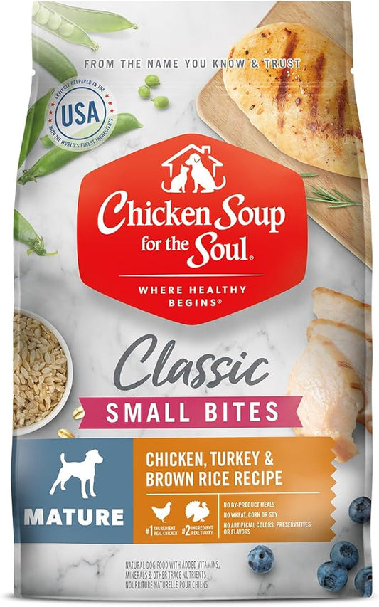 Chicken Soup for Soul Pet Food Small Bites Mature Dog - Chicken, Turkey & Brown Rice Recipe 4.5LB - Dry Dog Food Made with Real Ingredients