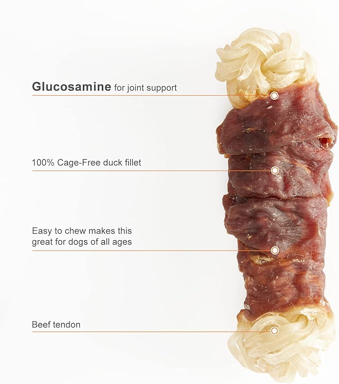 Jungle Calling Beef Tendons for Dogs, Duck Wrapped Tendons Dog Chews Long Lasting Hip and Joint Supplement for Dogs with Glucosamine (Knotted Bone)