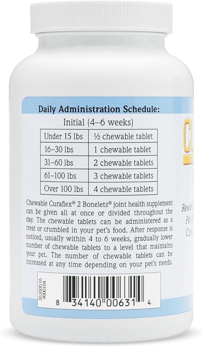 Nutramax Curaflex 2 Joint Health Supplement for Dogs, 120 Chewable Tablets