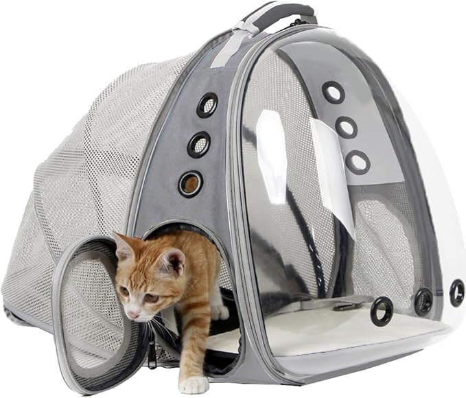 Back Expandable Cat Backpack, Fit up to 12 lbs, Space Capsule Bubble Window Pet Carrier Backpack for Cat and Small Puppy