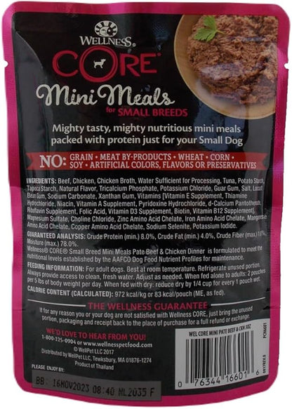 Wellness Core Mini Meals Small Breed Dog Food - Beef Chicken Pate (3 Ounces) - 6 Count - Plus Rope Toy and Fun Facts Booklet Bundle
