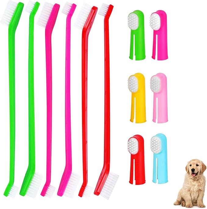 Dog Toothbrush Set of 12, Soft Silicone Finger Toothbrushes, Double Head Cat Teeth Cleaning & Dental Care for Small, Medium&Large Pets