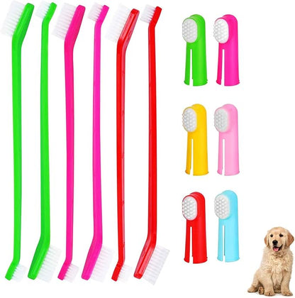 Dog Toothbrush Set of 12, Soft Silicone Finger Toothbrushes, Double Head Cat Teeth Cleaning & Dental Care for Small, Medium&Large Pets