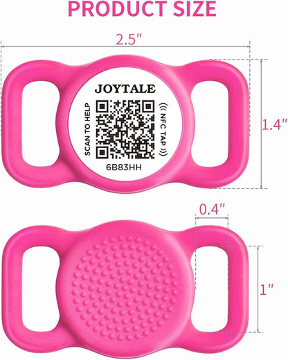 Joytale [ NO APP Required ] Silent Silicone QR Code Dog Tag, Slide On Dog Tags for 1 Inch Wide Collars or Vest, NFC Pet Online Profile, Scan QR to Send Location Alert Email, Hot Pink, M