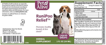 PetAlive RuniPoo Relief - All Natural Herbal Supplement Promotes Health Bowels and Firm Stools in Cats and Dogs - Relieves Common Symptoms of Pet Diarrhea - 59 mL
