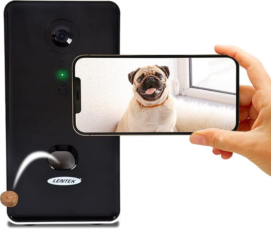 Smart Pet Treat Tosser with HD Camera, 2-Way Audio, 10 oz. Capacity, Record and Share Photo and Video, Smartphone-Controlled WiFi Cat or Dog Treat Dispenser with Free App for iPhone and Android