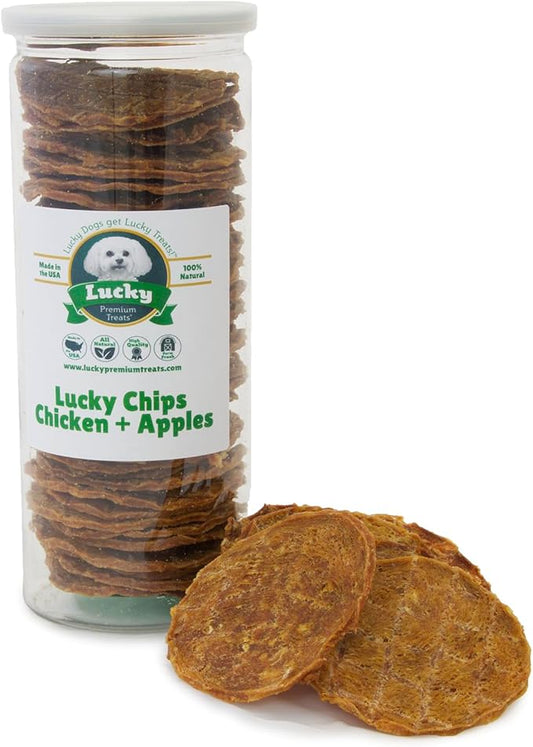 Lucky Premium Treats Chicken & Apple Lucky Chips for Dogs – Healthy Chicken Dog Treats Made in USA – 2 Ingredient Chicken Jerky Dog Treats – 6 oz Jar