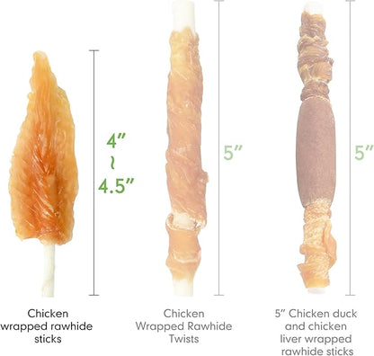 MON2SUN Dog Rawhide Twist 4-4.5 Inch Chicken Wrapped Rawhide Sticks for Puppy and Small Dogs, Promotes Dental Health Chicken Wings (10.08 Ounce -Pack of 1)