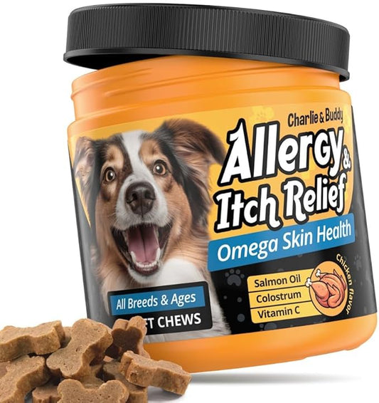 Dog Allеrgy Chews - Nоurishing Skin and Coat Supplements with Omega 3 Fish Oil, ACV, Vitamin C, and Probiotics, 80 Chicken-Flavored Soft Chews for Optimal Canine Hеаlth