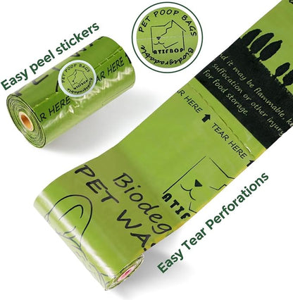 Biodegradable Dog Poop Bags 150 Count 10 Rolls with One Free Dispenser, Thicken and Earth-friendly Dog Poop Bag Holder (Scented)